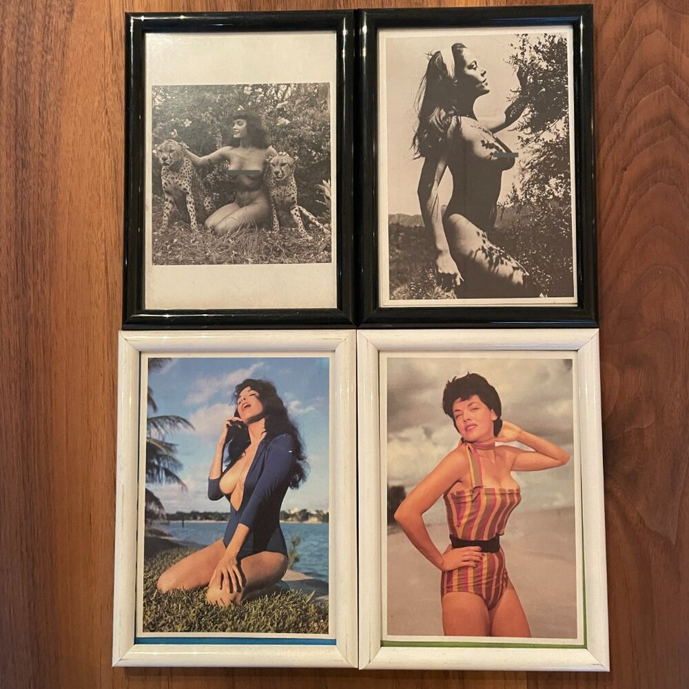 BUNNY YEAGER PINUP MODEL IMAGES 50s-60s - FRAMED SET OF 4 (INCLUDES BETTIE PAGE)